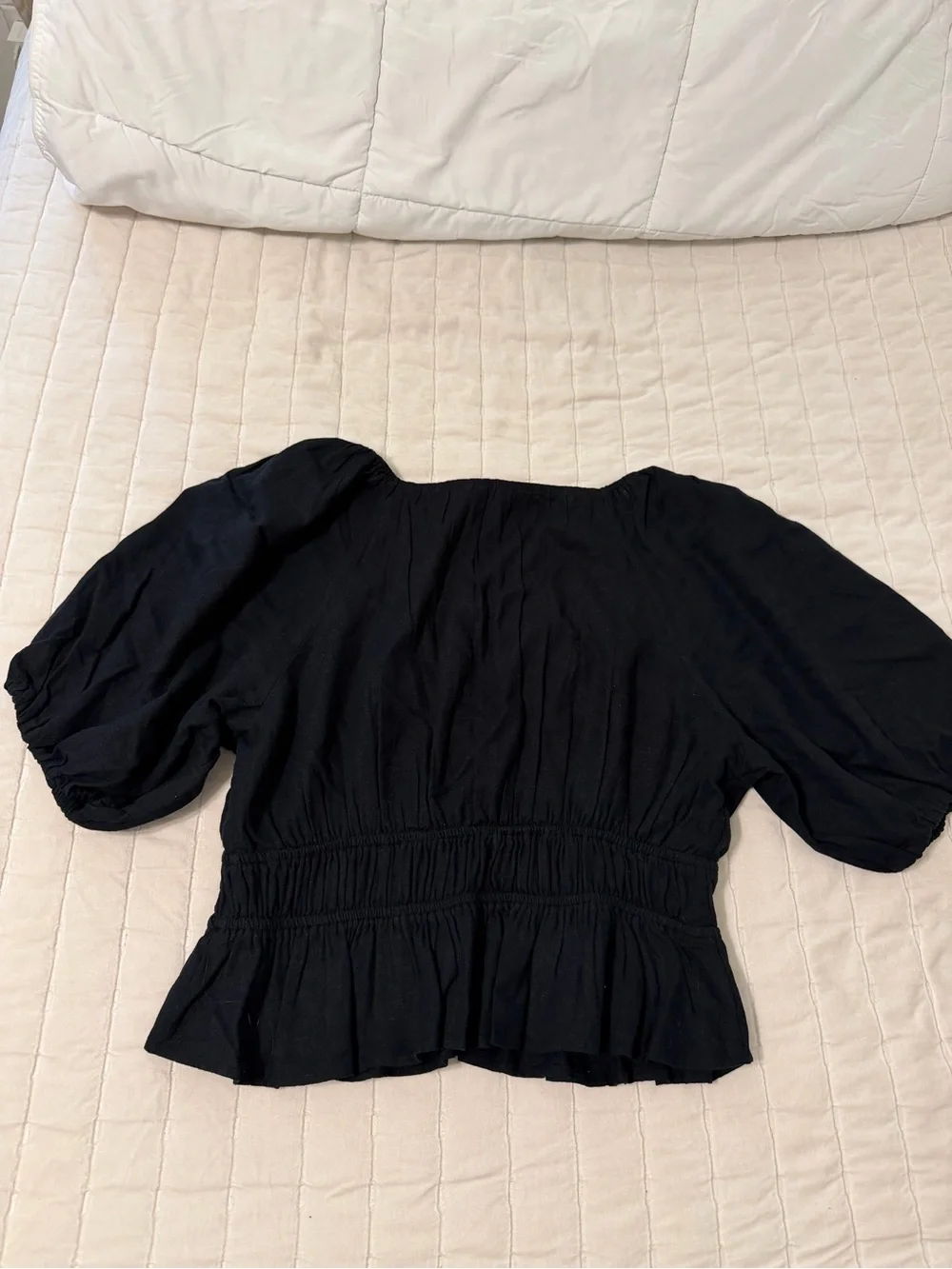 Abercrombie & Fitch Black Puff-Sleeve V-Neck Top